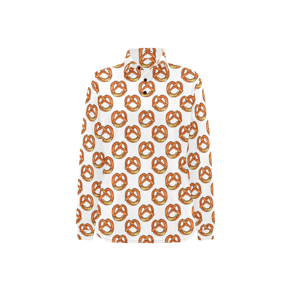 Pretzels Pattern Print Design 03 Women's Long Sleeve Polo Shirt