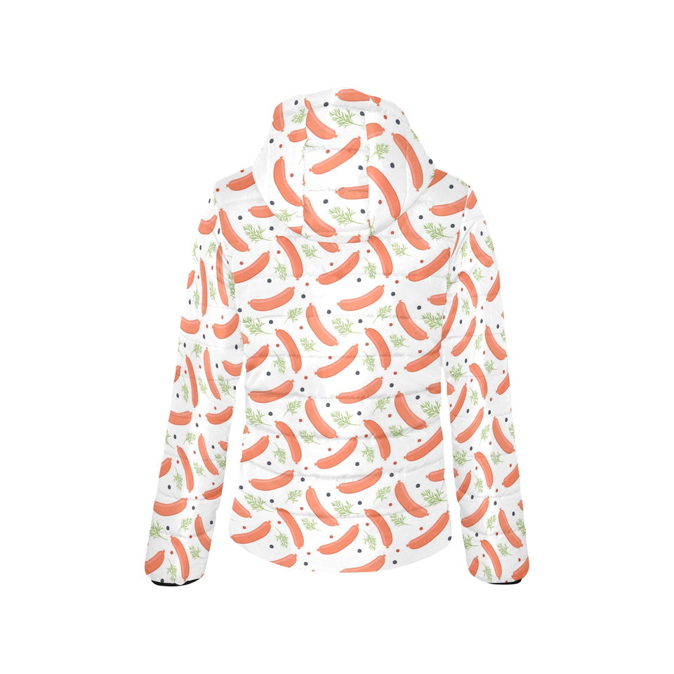 Sausage Pattern Print Design 03 Women's Padded Hooded Jacket