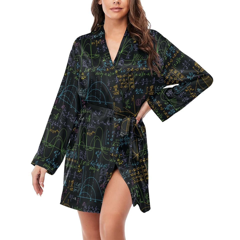 Math Pattern Print Design 04 Women's Long Sleeve Belted Night Robe