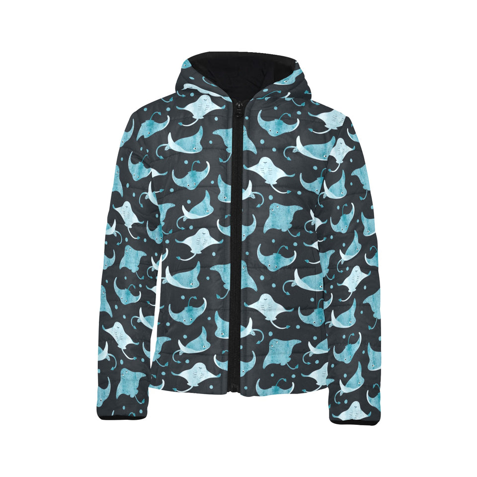 Stingray Pattern Print Design 04 Kids' Boys' Girls' Padded Hooded Jacket