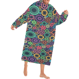 Gear Pattern Print Design 02 Blanket Robe with Sleeves