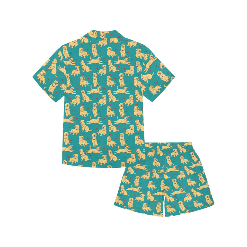 Golden Retriever Pattern Print Design 05 Kids' Boys' Girls' V-Neck Short Pajama Set