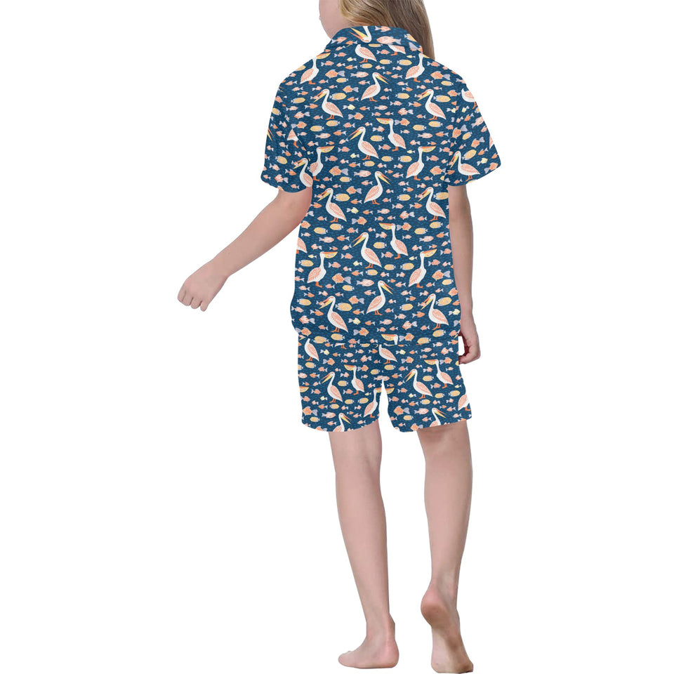 Pelican Pattern Print Design 01 Kids' Boys' Girls' V-Neck Short Pajama Set