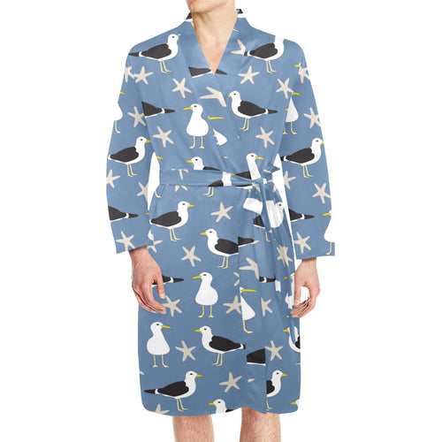 Seagull Pattern Print Design 01 Men's Long Sleeve Belted Night Robe