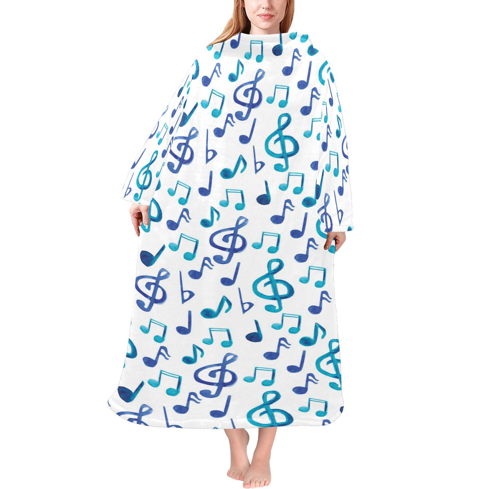 Music Notes Pattern Print Design 03 Blanket Robe with Sleeves