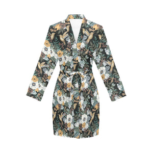 Hummingbird Pattern Print Design 05 Women's Long Sleeve Belted Night Robe