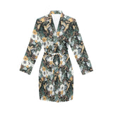 Hummingbird Pattern Print Design 05 Women's Long Sleeve Belted Night Robe