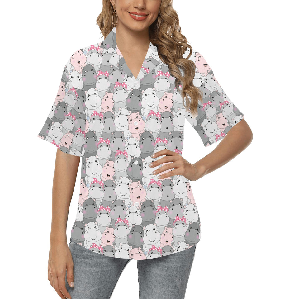 Hippopotamus Pattern Print Design 03 Women's All Over Print Hawaiian Shirt