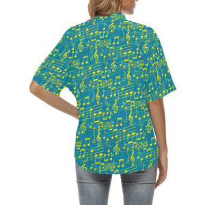 Music Notes Pattern Print Design 05 Women's All Over Print Hawaiian Shirt