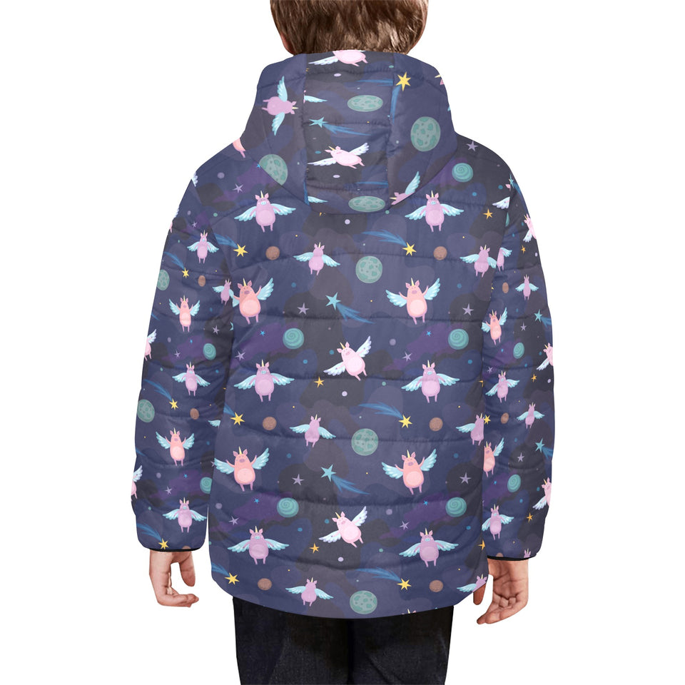 Pig Pattern Print Design 05 Kids' Boys' Girls' Padded Hooded Jacket