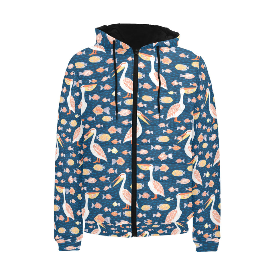 Pelican Pattern Print Design 01 Men's Padded Hooded Jacket(ModelH42)