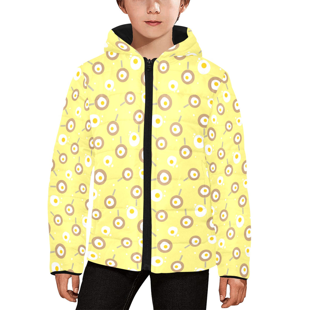 Fried Eggs Pattern Print Design 03 Kids' Boys' Girls' Padded Hooded Jacket