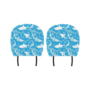 Shark Pattern Blue Theme Car Headrest Cover