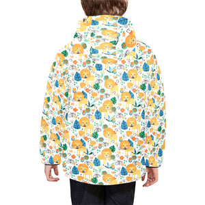 Lion Pattern Print Design 02 Kids' Boys' Girls' Padded Hooded Jacket