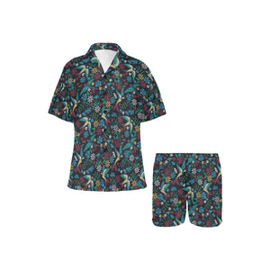 Swallow Pattern Print Design 04 Women's V-Neck Short Pajama Set