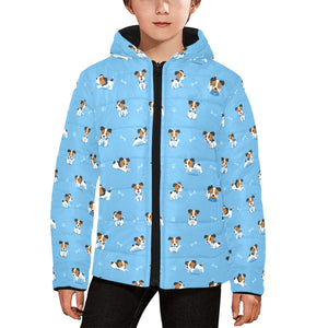 Jack Russel Pattern Print Design 04 Kids' Boys' Girls' Padded Hooded Jacket