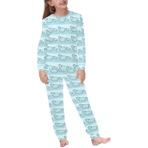 Hippopotamus Pattern Print Design 02 Kids' Boys' Girls' All Over Print Pajama Set