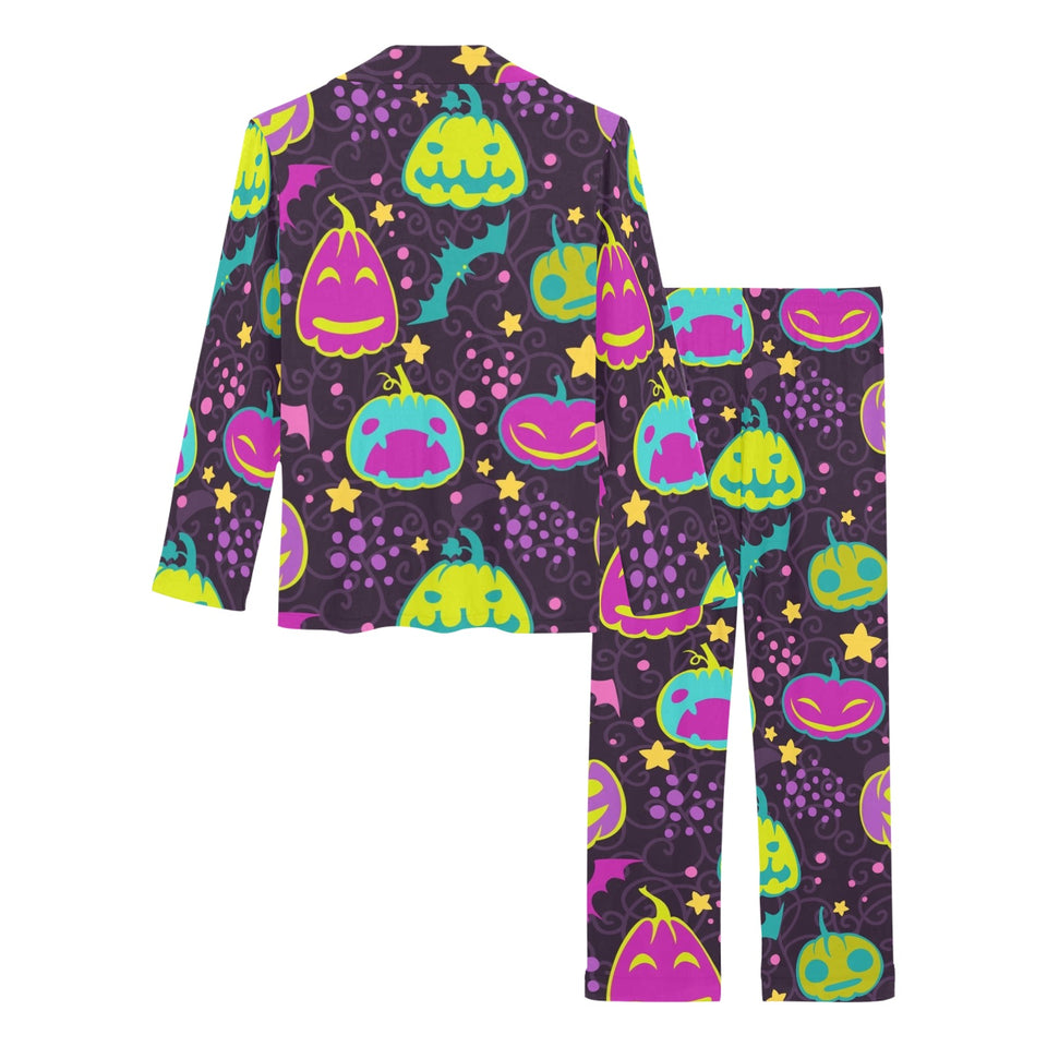 Halloween Pumpkin Bat Pattern Women's Long Pajama Set