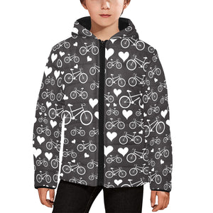 Bicycle Pattern Print Design 05 Kids' Boys' Girls' Padded Hooded Jacket