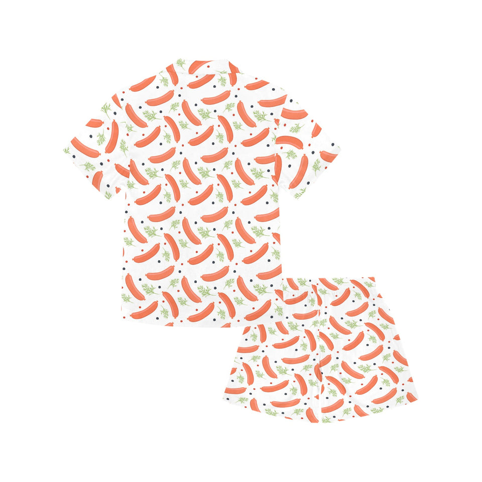 Sausage Pattern Print Design 03 Kids' Boys' Girls' V-Neck Short Pajama Set