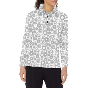 Gear Pattern Print Design 03 Women's Long Sleeve Polo Shirt