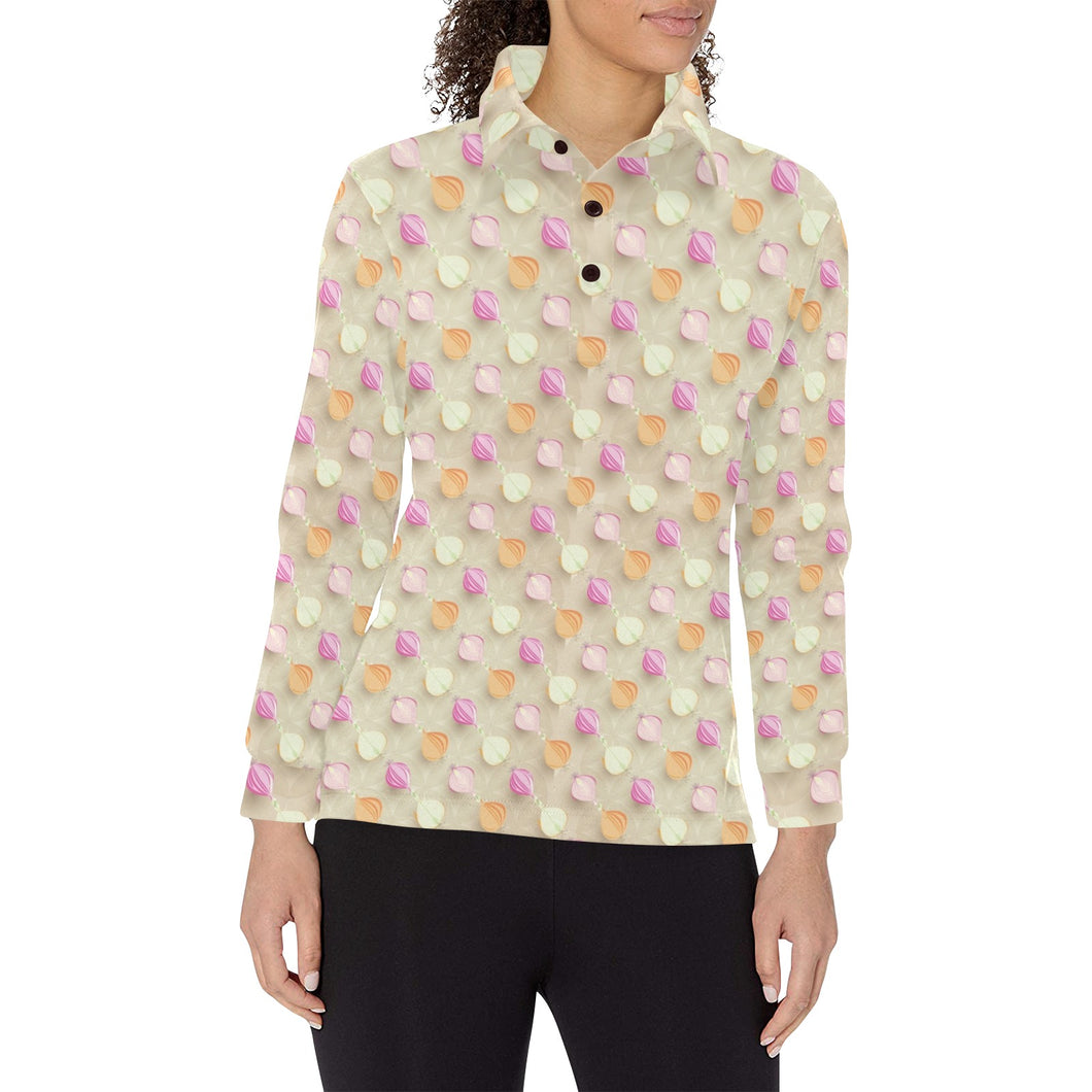 Onion Pattern Theme Women's Long Sleeve Polo Shirt