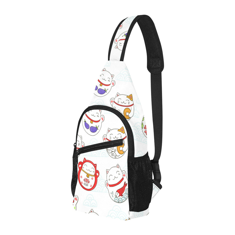 Meneki Neko Lucky Cat Pattern All Over Print Chest Bag