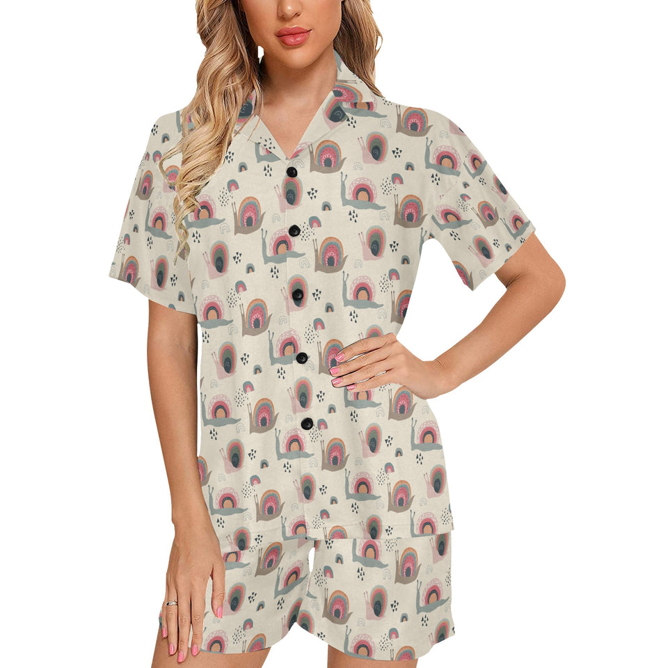 Snail Pattern Print Design 04 Women's V-Neck Short Pajama Set