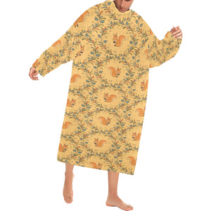 Squirrel Pattern Print Design 01 Blanket Robe with Sleeves