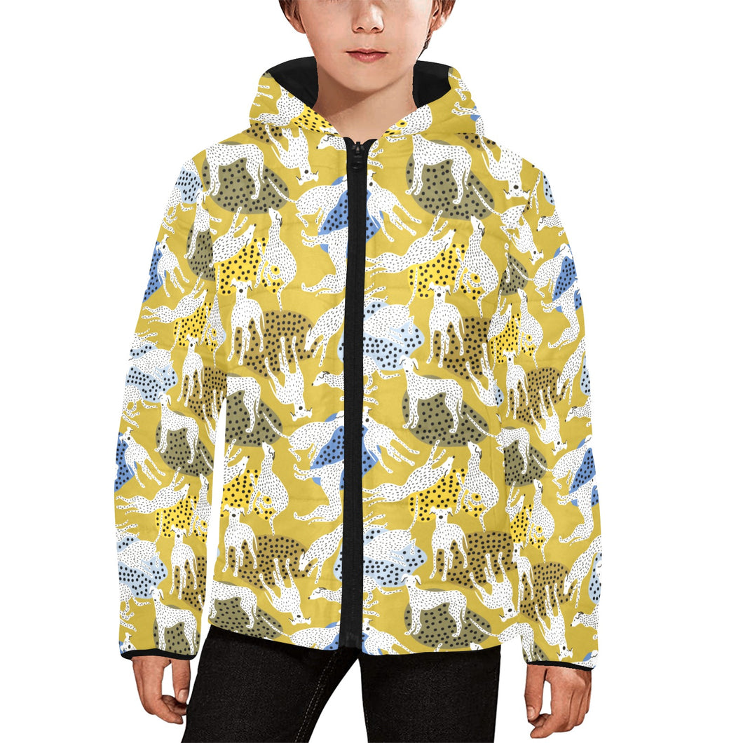 Greyhound Pattern Print Design 02 Kids' Boys' Girls' Padded Hooded Jacket