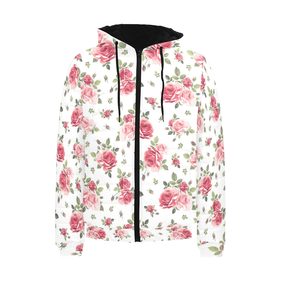 Rose Pattern Print Design 02 Men's Padded Hooded Jacket(ModelH42)