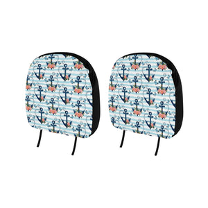 Anchor Flower Blue Stripe Pattern Car Headrest Cover