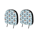 Anchor Flower Blue Stripe Pattern Car Headrest Cover