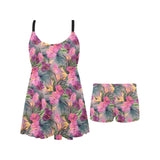 Hibiscus Pattern Print Design 03 Chest Sexy Pleated Two Piece Swim Dress