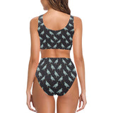 Pigeon Pattern Print Design 01 Chest Bowknot High Waisted Bikini Swimsuit