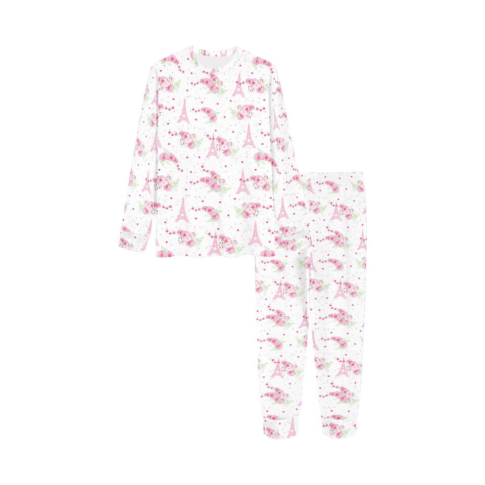 Eiffel Tower Pink Theme Pattern Print Design 05 Kids' Boys' Girls' All Over Print Pajama Set