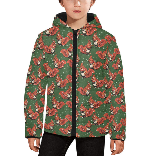 Squirrel Pattern Print Design 03 Kids' Boys' Girls' Padded Hooded Jacket