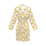 Lion Pattern Print Design 04 Women's Long Sleeve Belted Night Robe