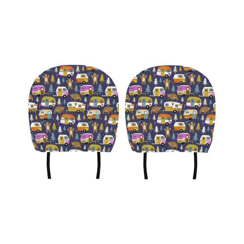 Camper Van Pattern Print Design 02 Car Headrest Cover