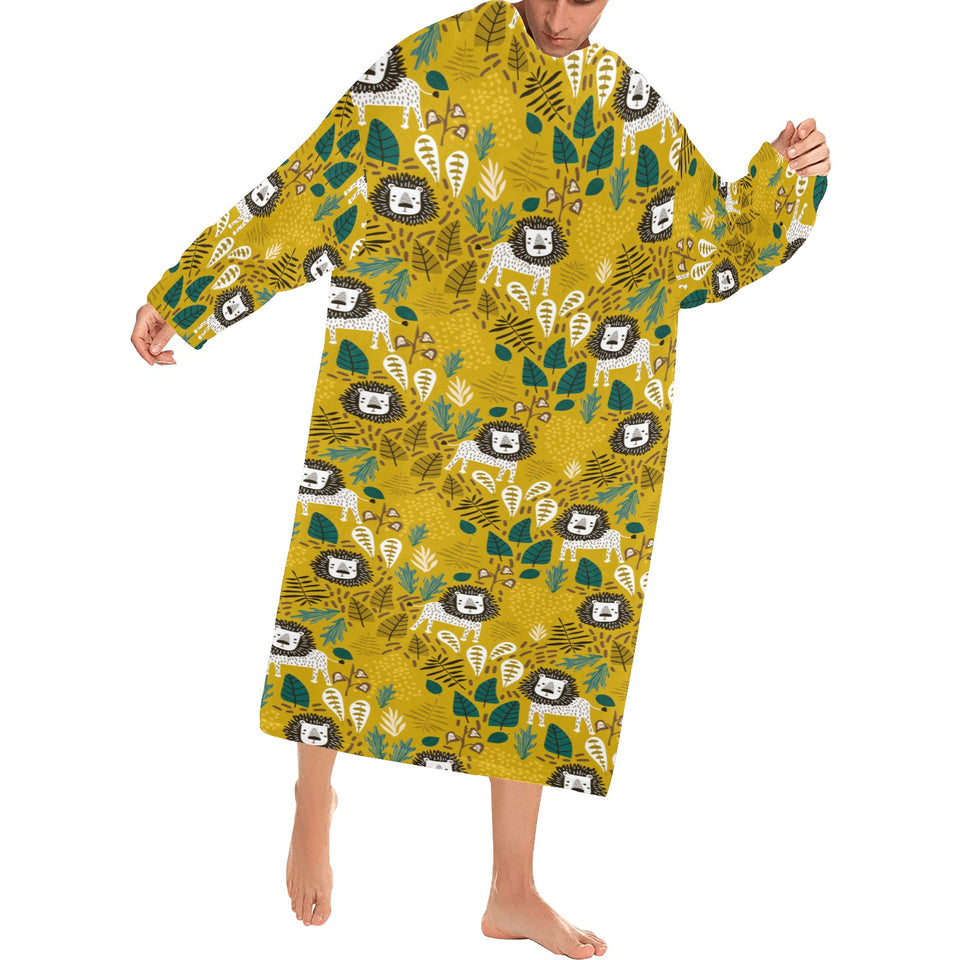 Lion Pattern Print Design 01 Blanket Robe with Sleeves