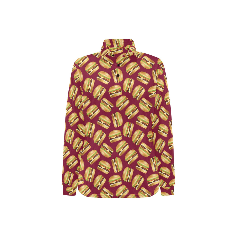 Hamburger Pattern Print Design 01 Women's Long Sleeve Polo Shirt