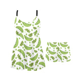 Green Peas Pattern Print Design 02 Chest Sexy Pleated Two Piece Swim Dress