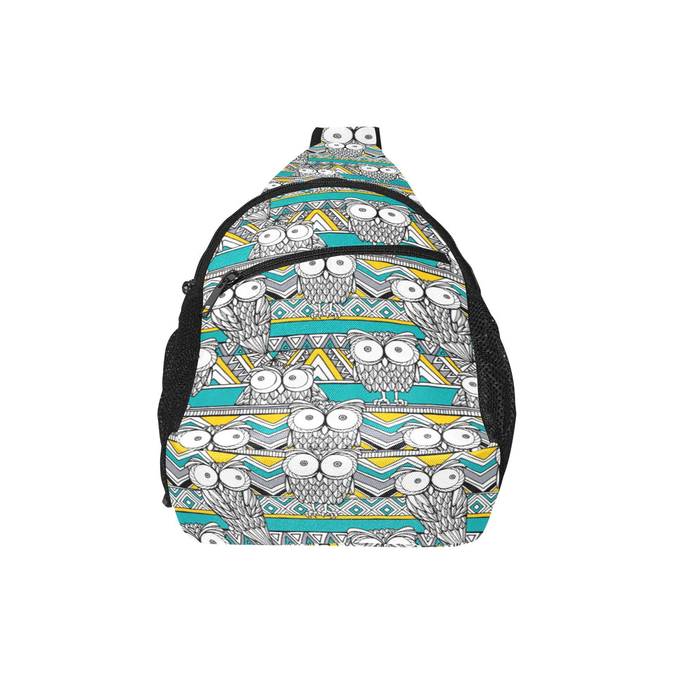 Owl Pattern Green Background All Over Print Chest Bag