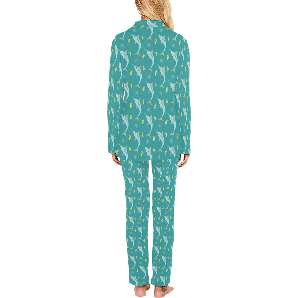 Swordfish Pattern Print Design 04 Women's Long Pajama Set