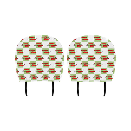 Red Chili Pattern Green White background Car Headrest Cover