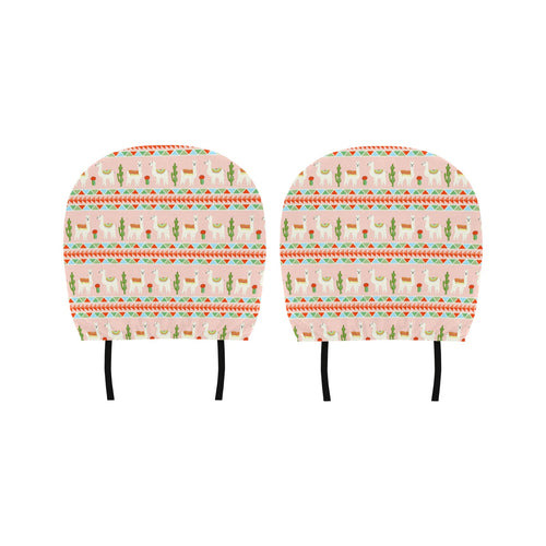 Llama Cactus Pattern background Car Headrest Cover