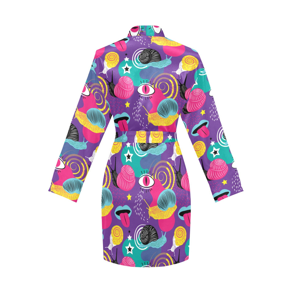 Snail Pattern Print Design 02 Women's Long Sleeve Belted Night Robe