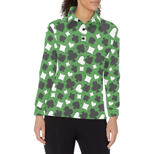 Casino Cards Suits Pattern Print Design 02 Women's Long Sleeve Polo Shirt