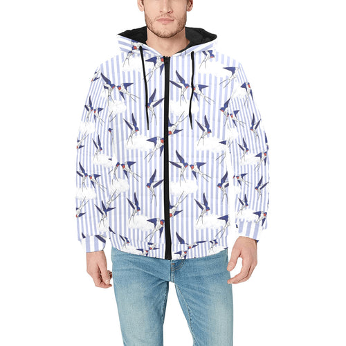 Swallow Pattern Print Design 03 Men's Padded Hooded Jacket(ModelH42)