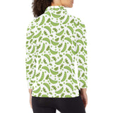 Green Peas Pattern Print Design 02 Women's Long Sleeve Polo Shirt